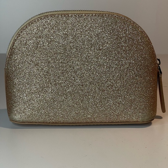 Kate Spade NY Saffiano Tinsel Glitter Rose Gold Dome Pouch Gently Preloved - Picture 4 of 10